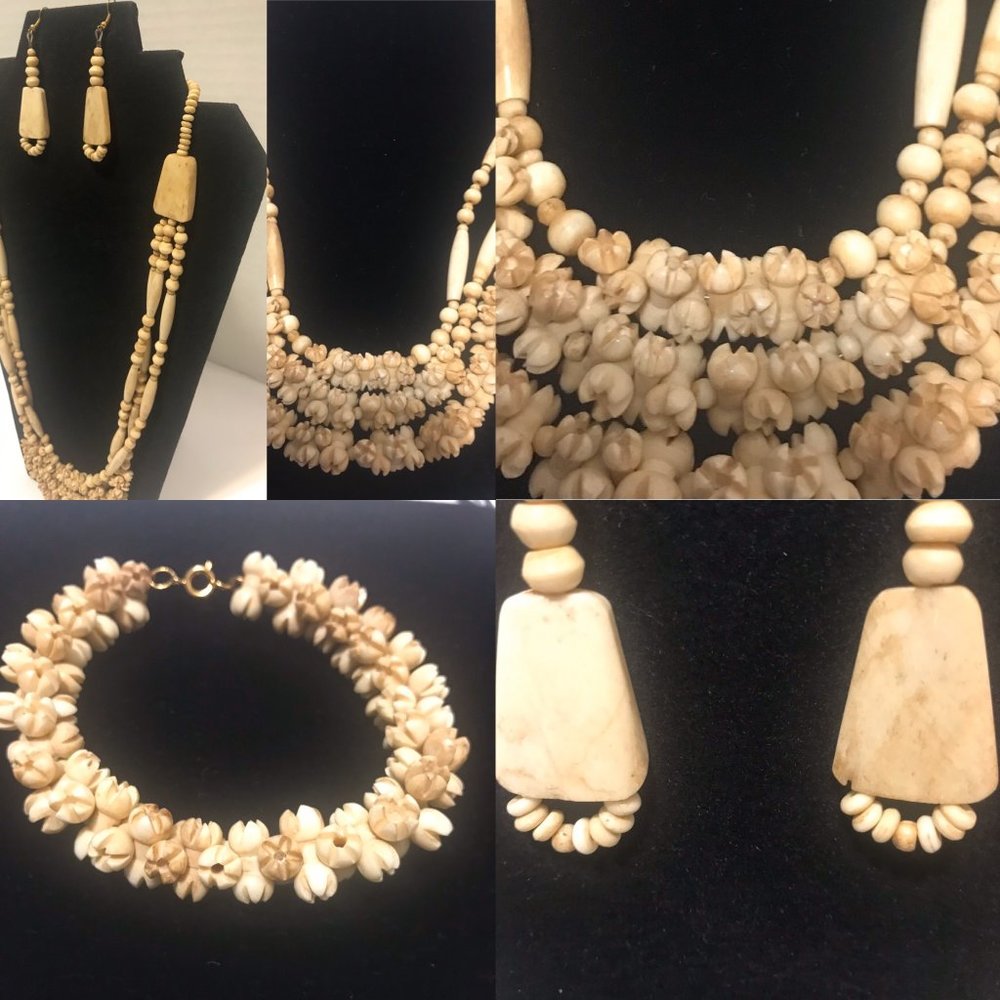 Bone Necklace, Earring and Bracelet Set